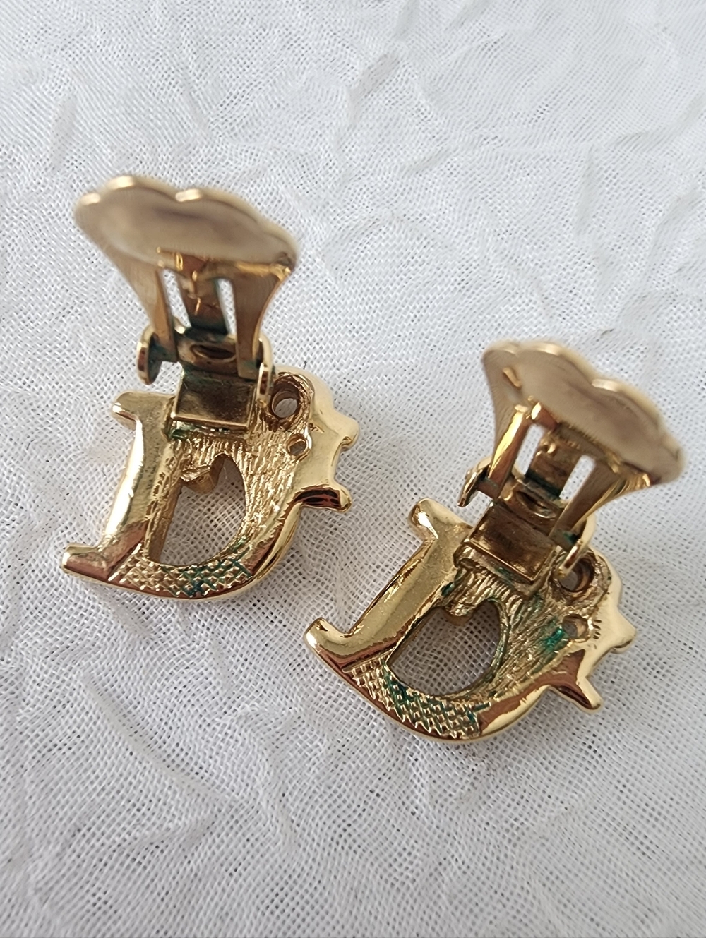 Auth Dior 'D' Logo Crystal Accent Stud Earrings - Picture 5 of 7